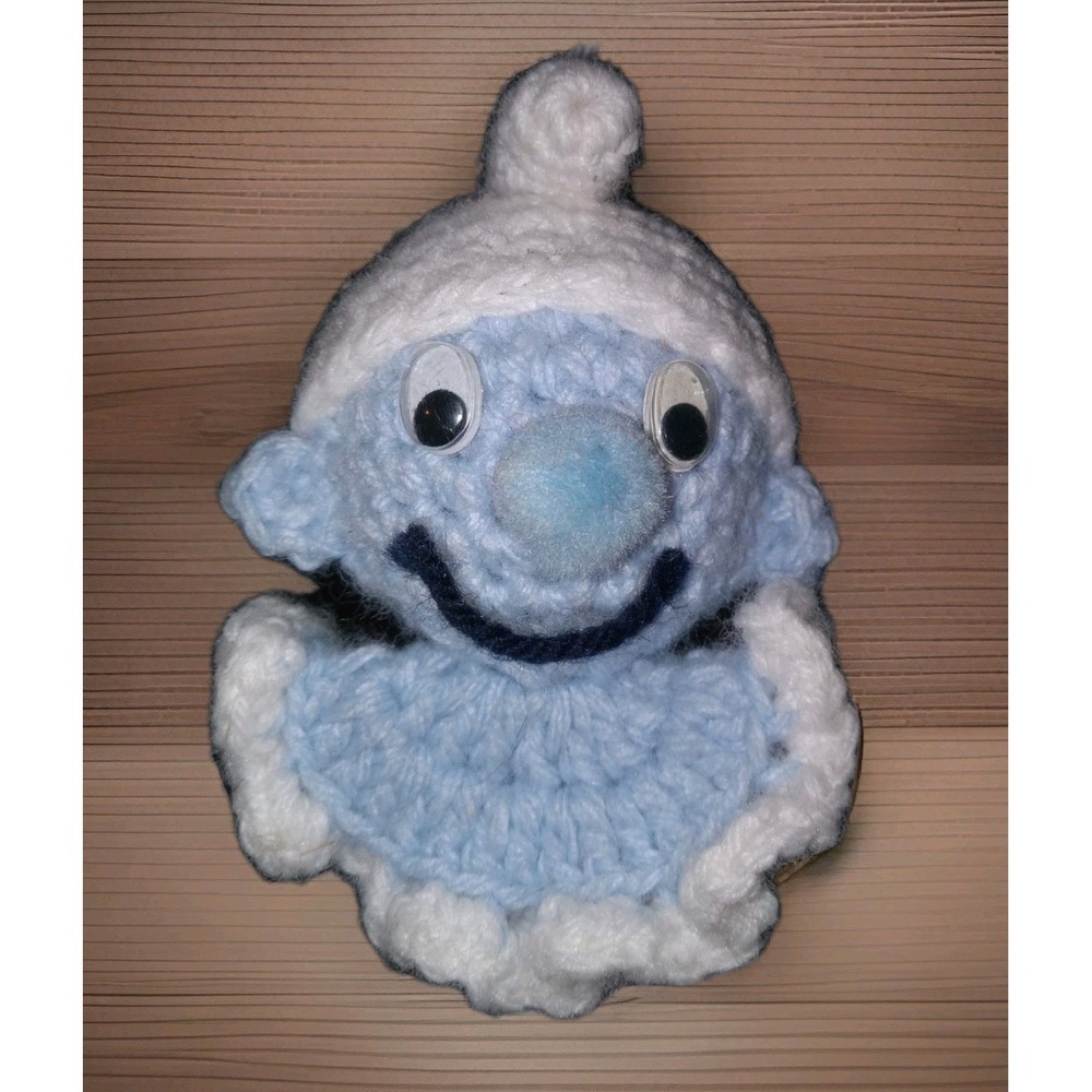 Smurf Vintage Handmade Crochet Christmas Ornament Googily Eyes Amigurumi New‎